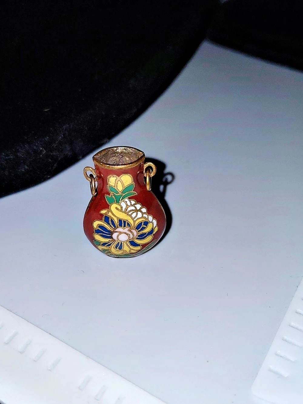 Vintage Red & Gold Cloisonne-Style Floral Mini Vase Decor